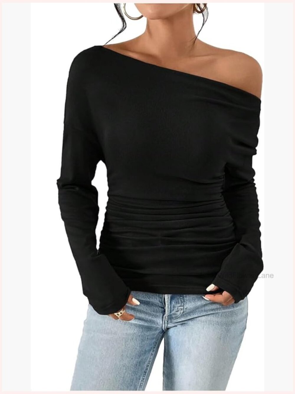 Off Shoulder Long Sleeve Ruched Tops Trendy Going Out Outfits